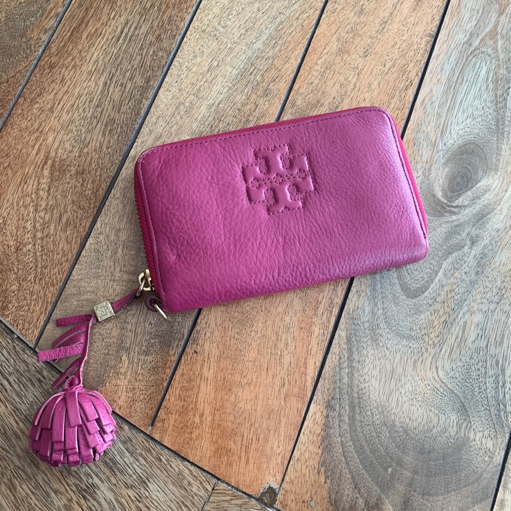 Adorable Tori Burch wallet with Pom Pom